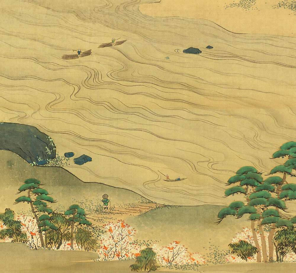 Order item: 土佐光起 Tosa Mitsuoki (1617-1691) Japanese antique art a set of three kakejiku kakemono wall hanging scrolls / Yamato-e Heian Period Spring Autumn Figure Paintings with Box RB891 - Image 15