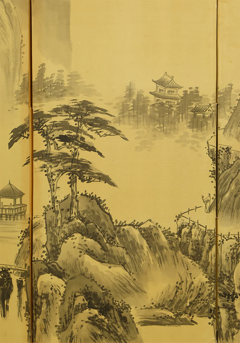 Pine Tree Waterfall Castle Arbor Wise Man Landscape Sansui / Chinese Room Divider Byobu 4 panels Folding Screen VA962 - Image 13