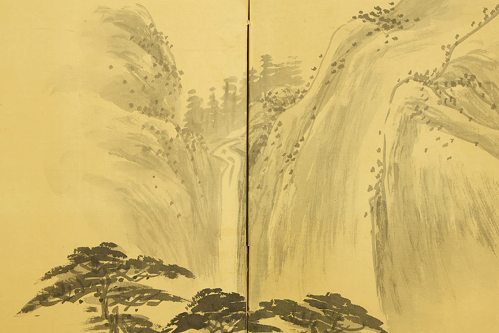 Pine Tree Waterfall Castle Arbor Wise Man Landscape Sansui / Chinese Room Divider Byobu 4 panels Folding Screen VA962 - Image 18