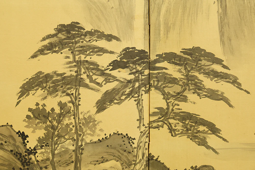 Pine Tree Waterfall Castle Arbor Wise Man Landscape Sansui / Chinese Room Divider Byobu 4 panels Folding Screen VA962 - Image 23