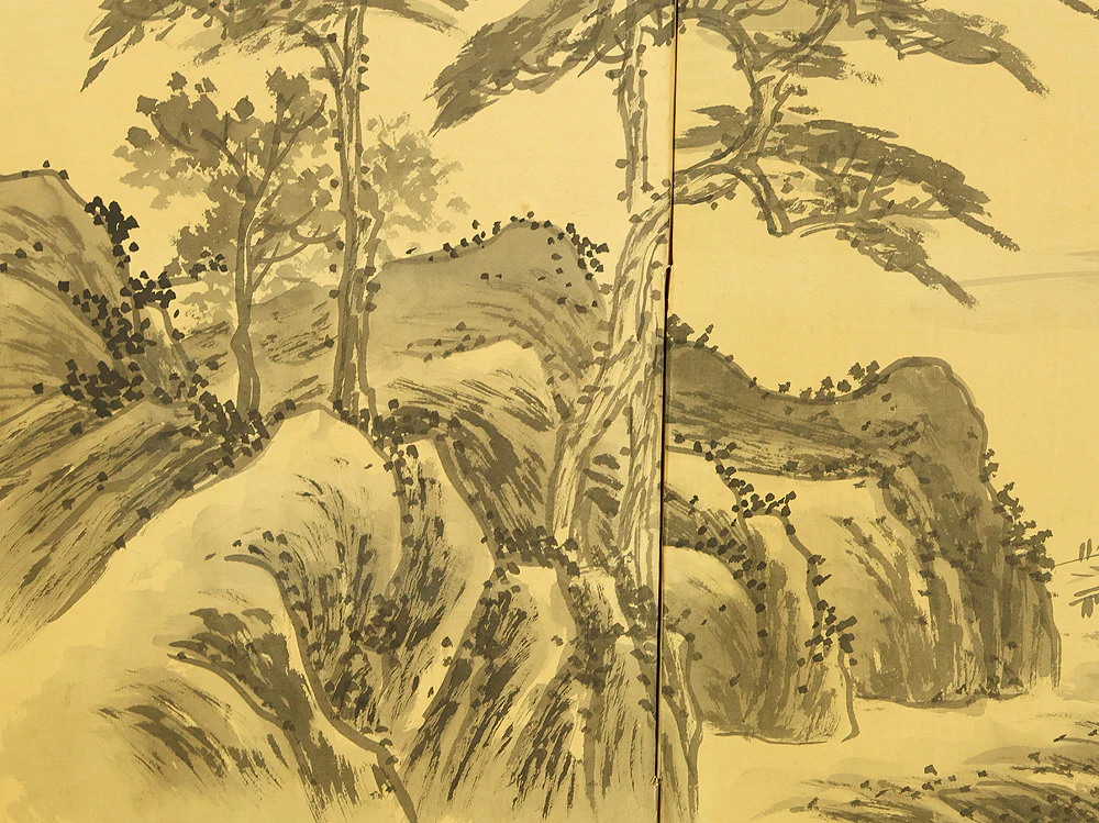 Pine Tree Waterfall Castle Arbor Wise Man Landscape Sansui / Chinese Room Divider Byobu 4 panels Folding Screen VA962 - Image 24