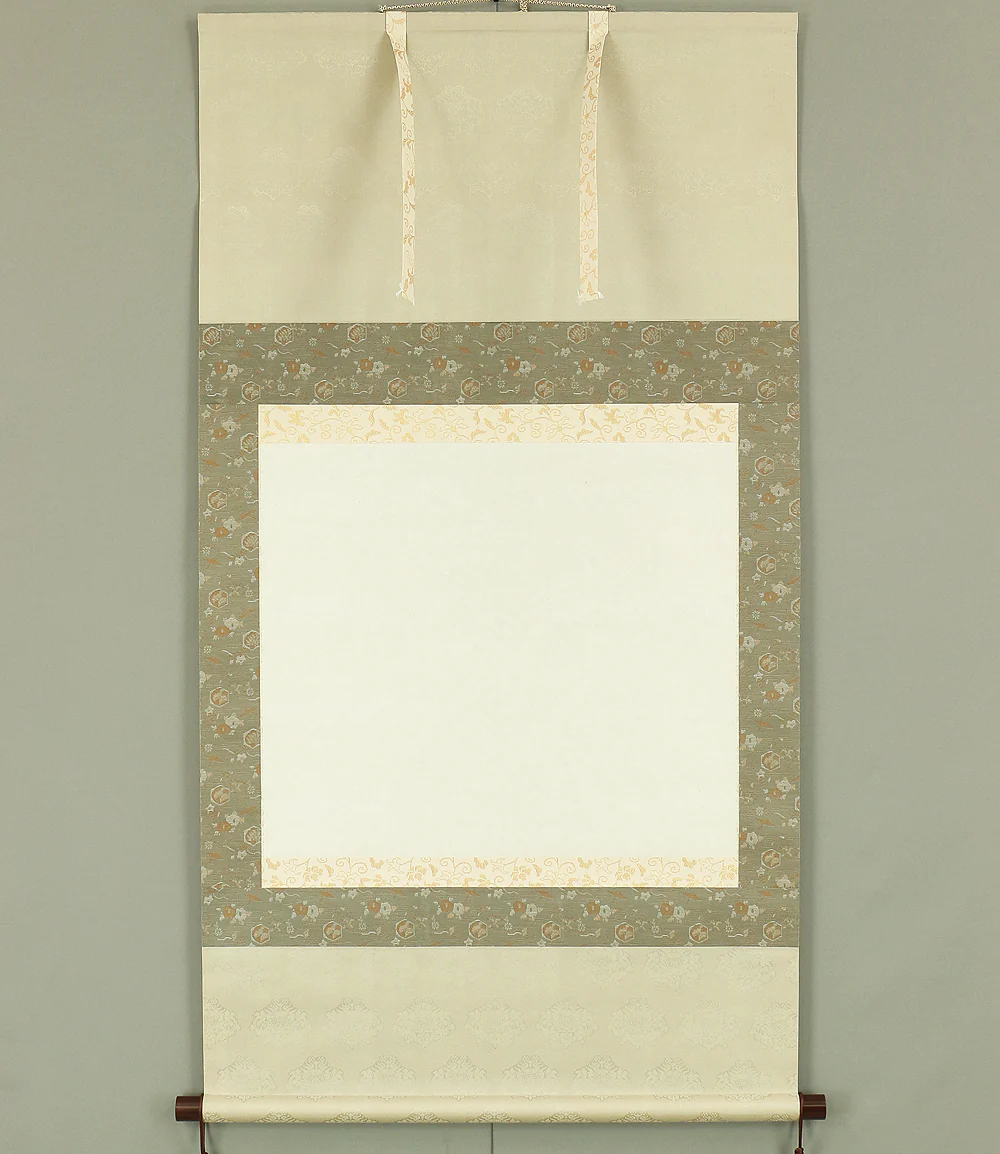 "Please draw your beautiful work" / Japanese Plain empty kakejiku kakemono wall hanging scroll with Box W939