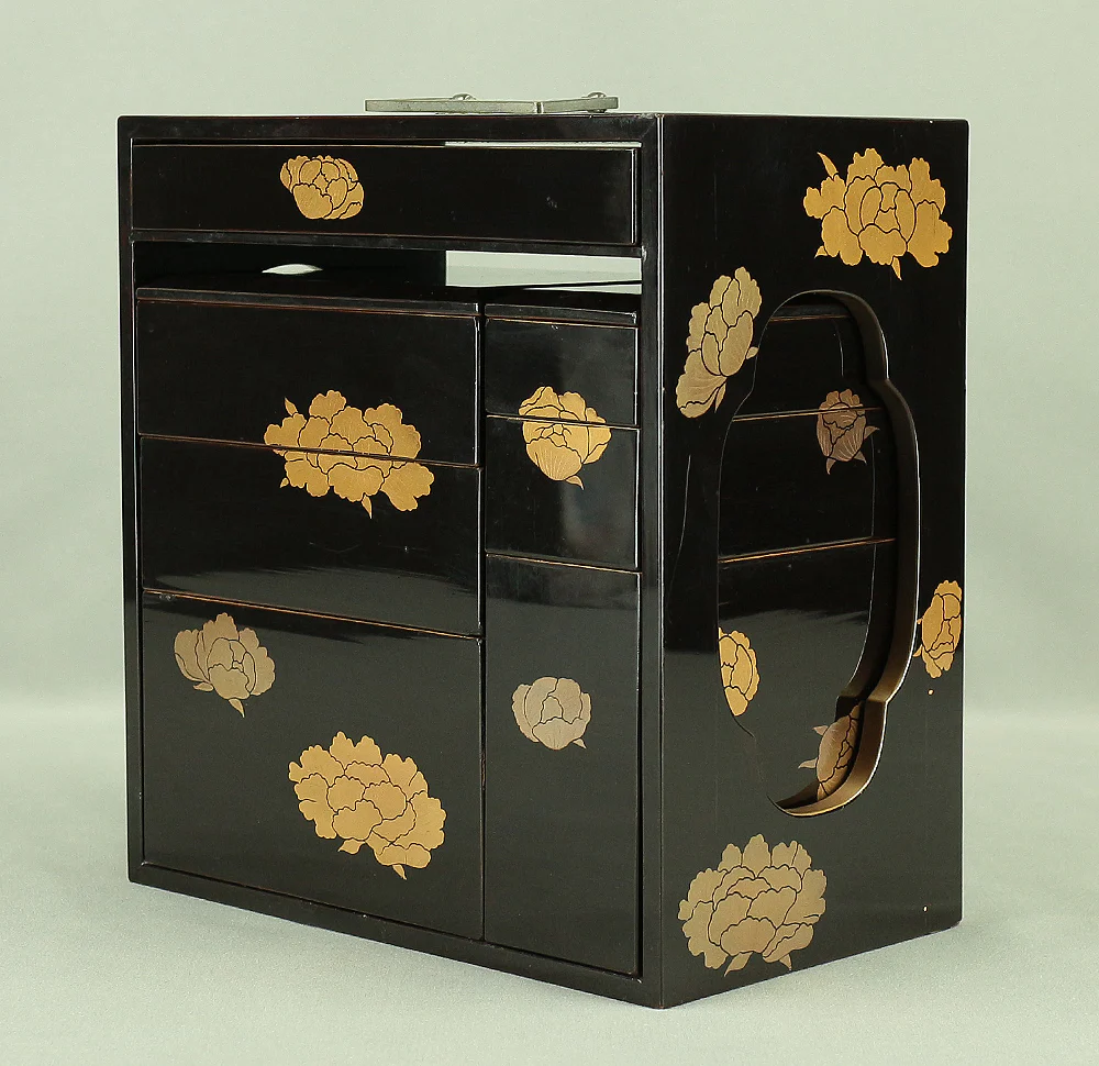 Portable Lunch Box Jubako Gold Makie Lacquered Flowers Pattern with Box VA544 - Image 5