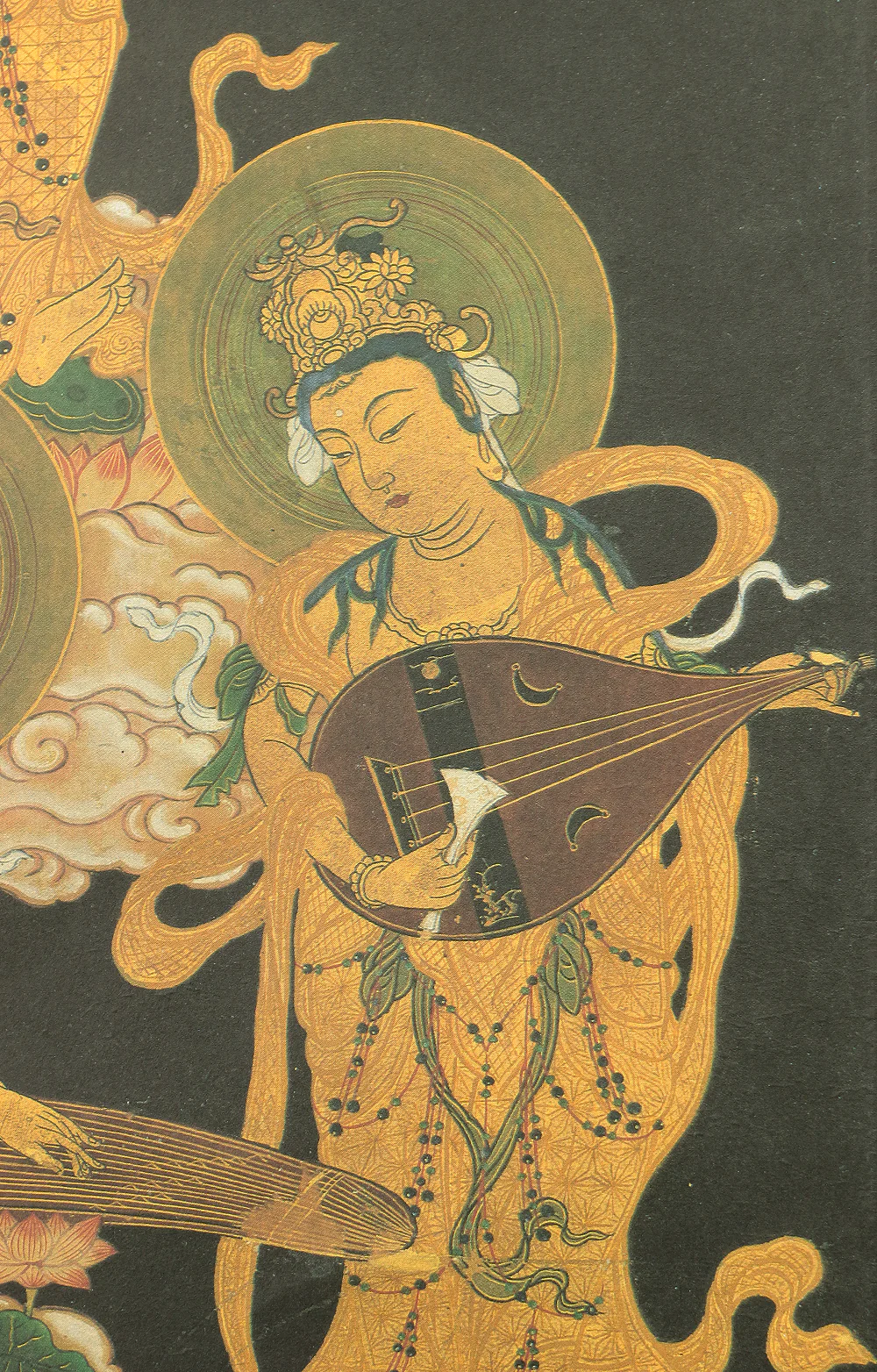 Print Buddhist Painting Six Buddha Bodhisattva holding Musical Instruments / Japanese art kakejiku kakemono wall hanging scroll A452 - Image 11