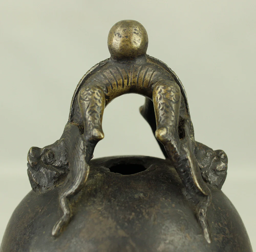 Qing Dynasty Bronze Beast Decorated Temple Bell Hanging Bell Bonsho 20cm 2.5kg with Bell Hammer and Box VA714 - Image 10