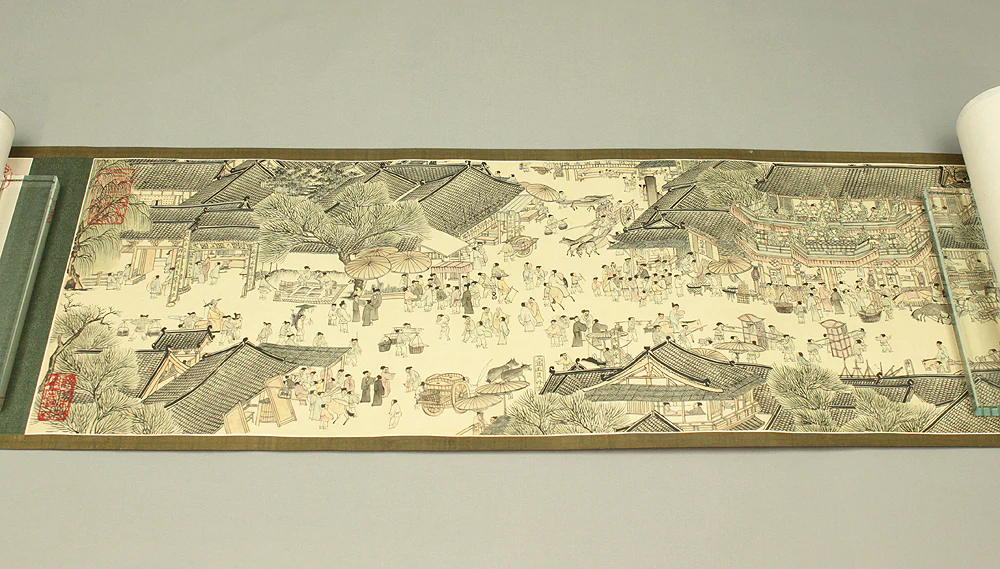 Qingming Shanghe 清明上河図 Chinese Scroll Rolled Book / Chinese Genre Paintings Northern Song Dynasty with Box VA734 - Image 22