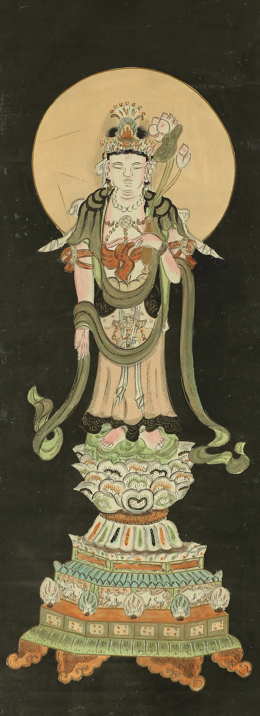 Renjo Shokannon 蓮上聖観音 (Avalokitesvara Bodhisattva Standing on Lotus) / Japanese art kakejiku kakemono wall hanging scroll RB657 - Image 4