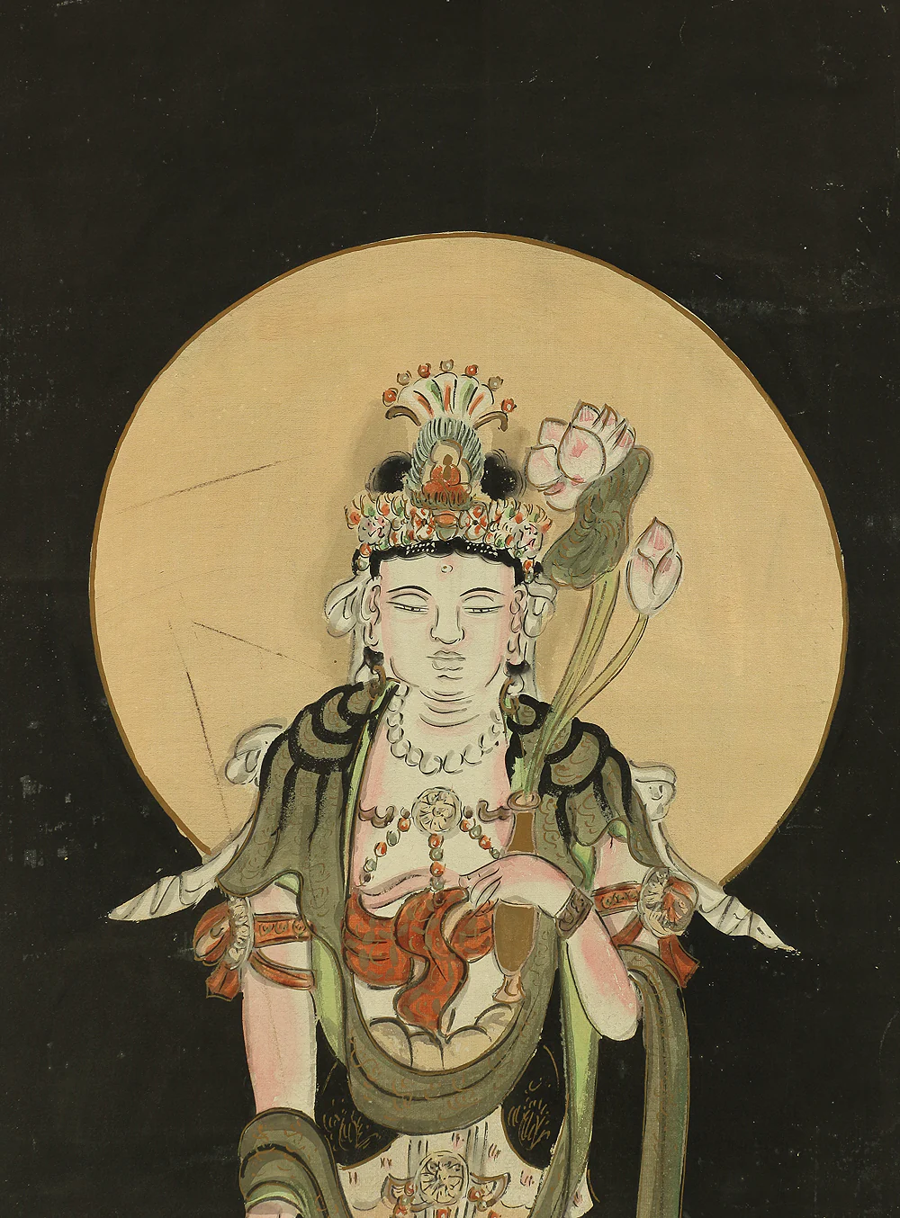 Renjo Shokannon 蓮上聖観音 (Avalokitesvara Bodhisattva Standing on Lotus) / Japanese art kakejiku kakemono wall hanging scroll RB657 - Image 5
