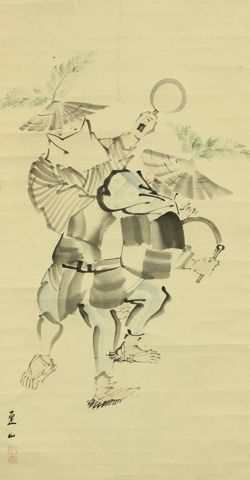 連山 RENZAN Manzai Traditional Dance celebrating a new year Box W152 / Japanese antique art kakejiku kakemono wall hanging scroll painting