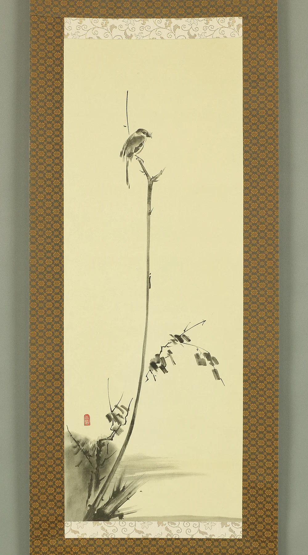 Reproduction Print 宮本武蔵 Miyamoto Musashi Japanese art kakejiku kakemono wall hanging scroll / Masterpiece 3pcs - Pigeon on Red Plum Tree, Hotei Looking at Cock Fighting and Shrike on Bare Tree RA362 - Image 2