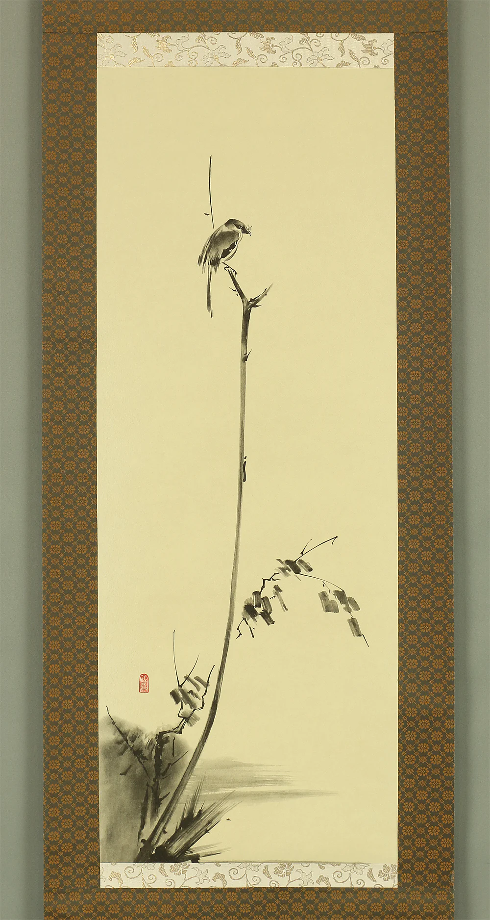Reproduction Print 宮本武蔵 Miyamoto Musashi Japanese art kakejiku kakemono wall hanging scroll / Masterpiece 3pcs - Pigeon on Red Plum Tree, Hotei Looking at Cock Fighting and Shrike on Bare Tree RA745 - Image 2