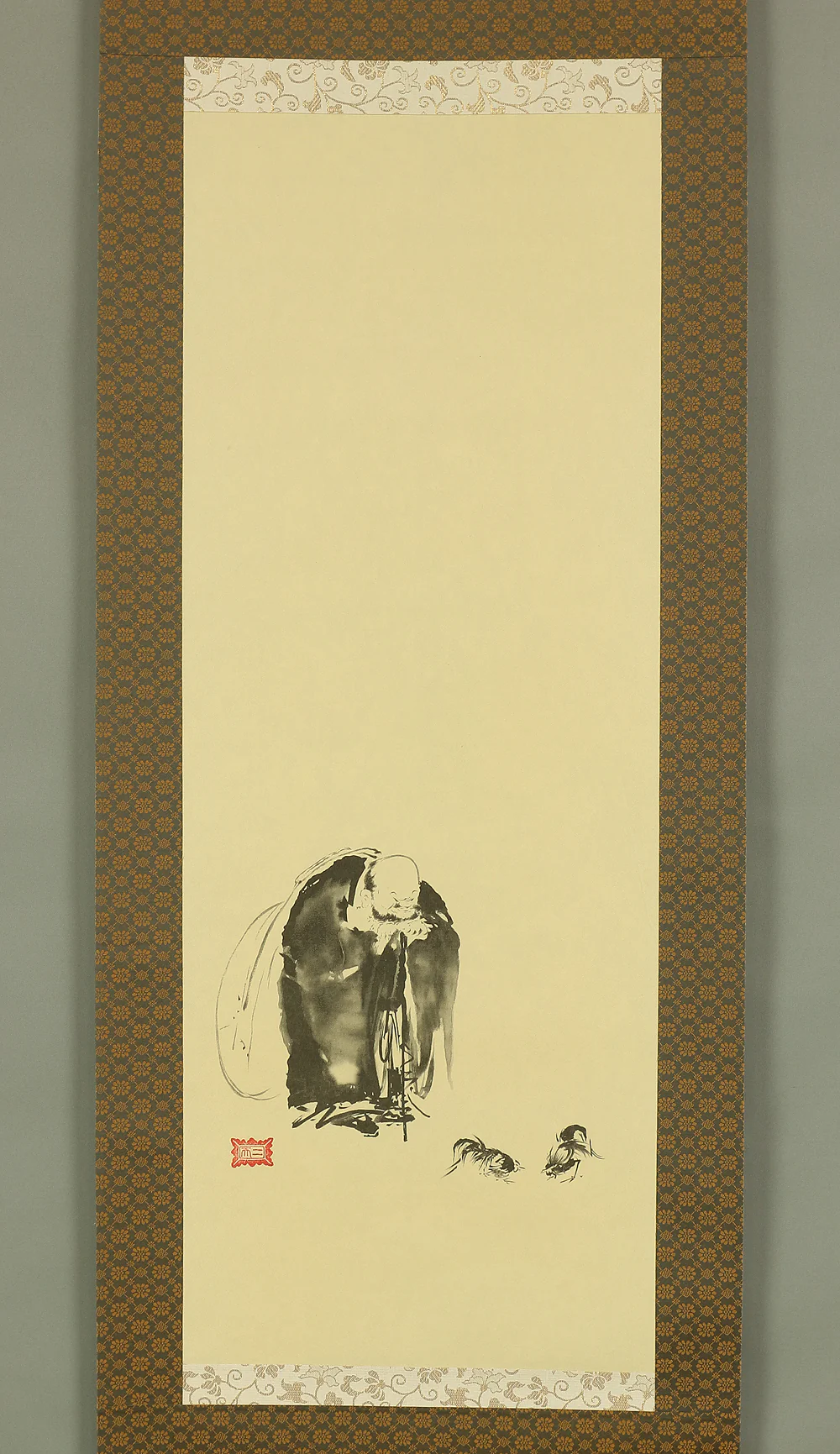 Reproduction Print 宮本武蔵 Miyamoto Musashi Japanese art kakejiku kakemono wall hanging scroll / Masterpiece 3pcs - Pigeon on Red Plum Tree, Hotei Looking at Cock Fighting and Shrike on Bare Tree with Original Box (Tomobako) RB811 - Image 11