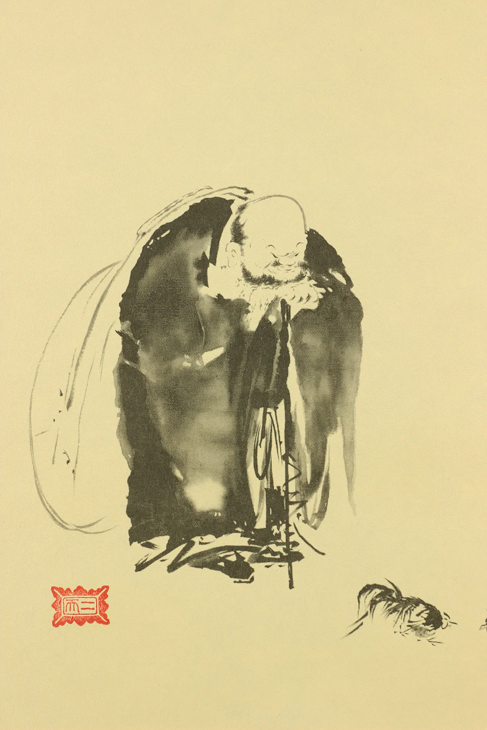 Reproduction Print 宮本武蔵 Miyamoto Musashi Japanese art kakejiku kakemono wall hanging scroll / Masterpiece 3pcs - Pigeon on Red Plum Tree, Hotei Looking at Cock Fighting and Shrike on Bare Tree with Original Box (Tomobako) RB811 - Image 14
