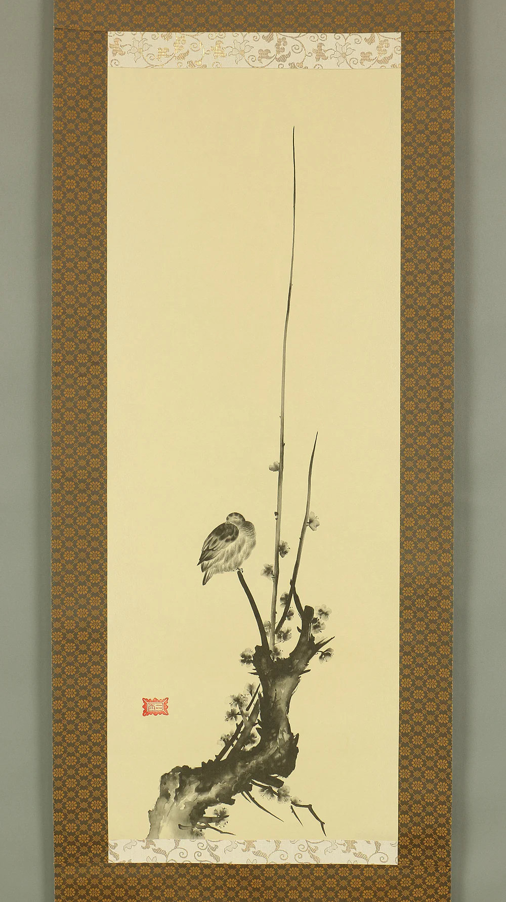 Reproduction Print 宮本武蔵 Miyamoto Musashi Japanese art kakejiku kakemono wall hanging scroll / Masterpiece 3pcs - Pigeon on Red Plum Tree, Hotei Looking at Cock Fighting and Shrike on Bare Tree with Original Box (Tomobako) RB811 - Image 20
