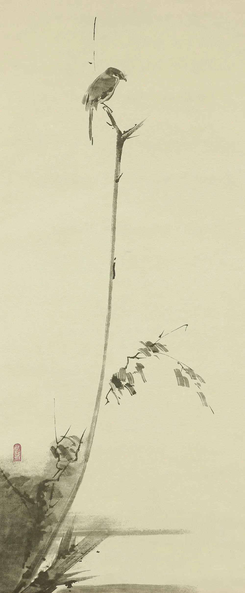 Reproduction Print 宮本武蔵 Miyamoto Musashi Japanese art kakejiku kakemono wall hanging scroll / Shrike on the bare tree with Original Box A421 - Image 4