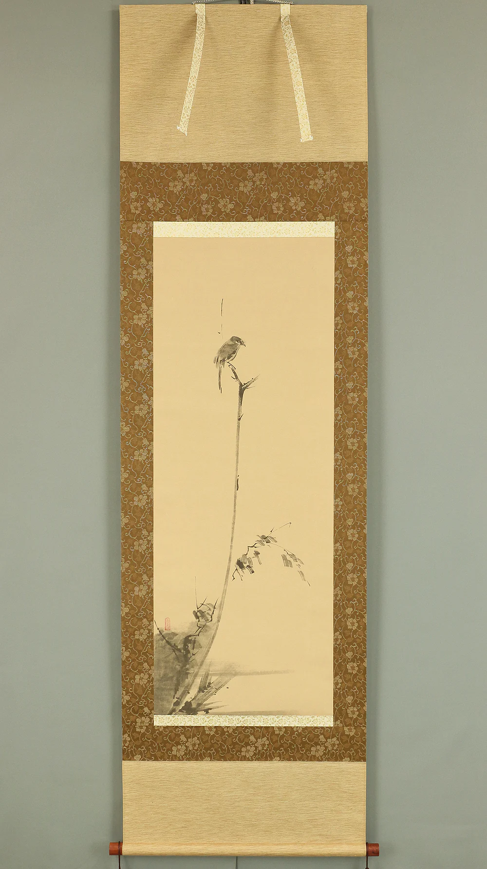 Reproduction Print 宮本武蔵 MIYAMOTO MUSASHI Shrike on bare tree with Box A136 / Japanese art kakejiku kakemono wall hanging scroll