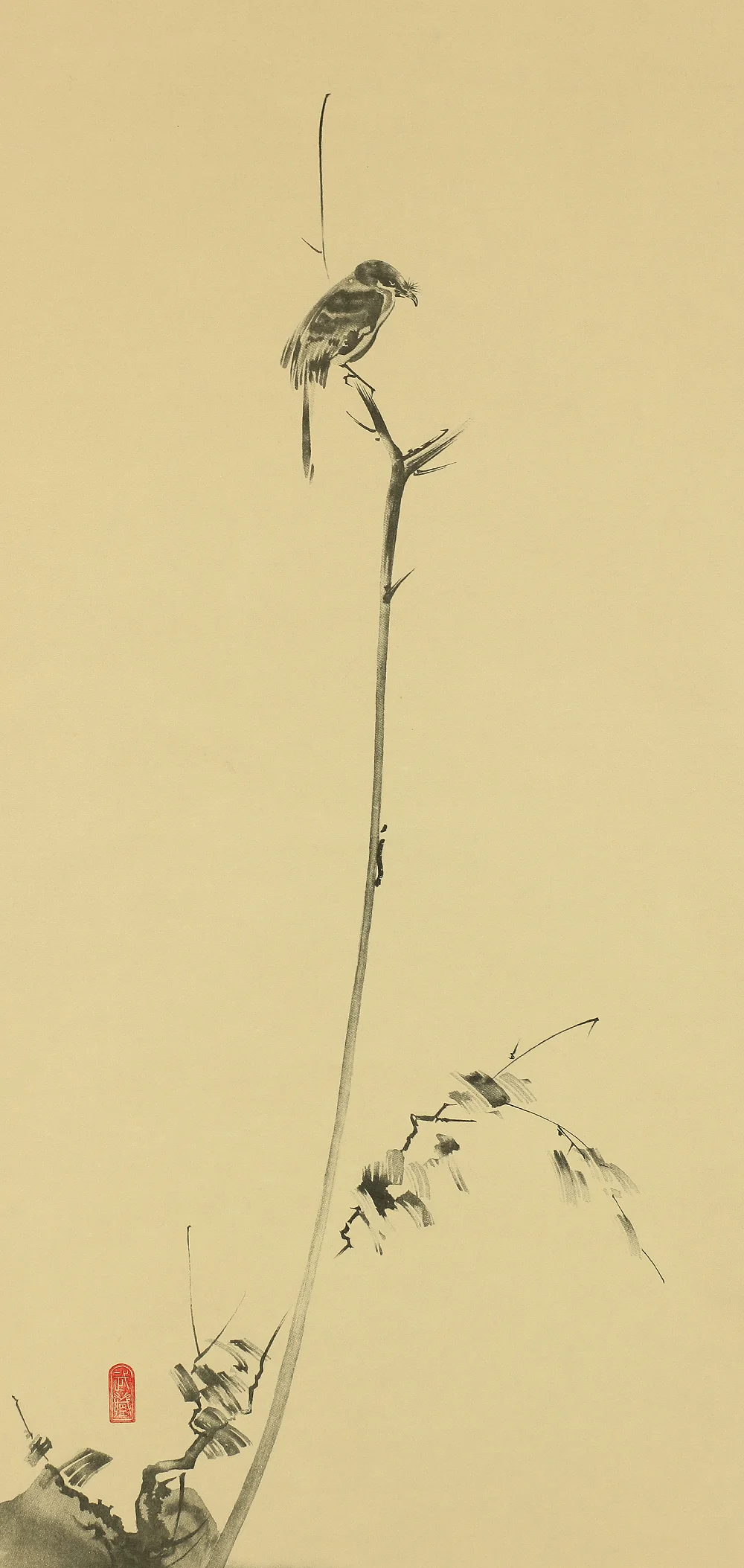 Reproduction Print 宮本武蔵 MIYAMOTO MUSASHI Shrike on the bare tree with Box A158 / Japanese art kakejiku kakemono wall hanging scroll
