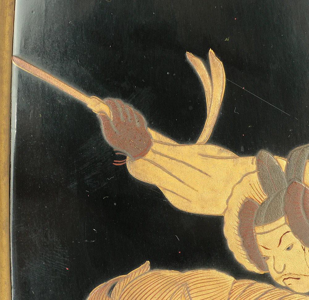 'Samurai Musha Warrior on Horseback' Gold Lacquer Makie Katanakake Wooden Rack Stand for Katana Nihonto Japanese Sword VA307 - Image 19