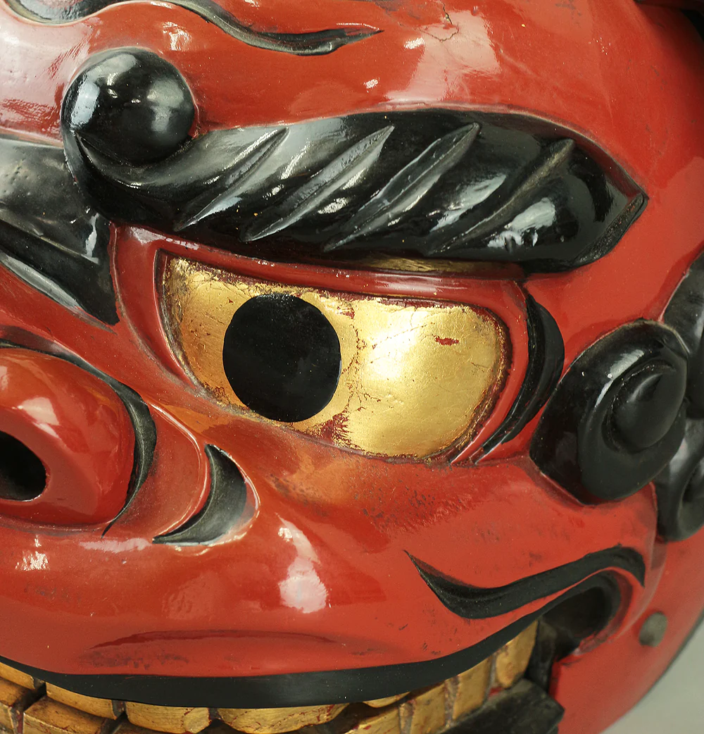 Shishigashira Japanese Old lacquered Gilt with eyes and tooth Shishimai head Mask Kagura Lion head Shinto tool ornament Okimono V708 - Image 8
