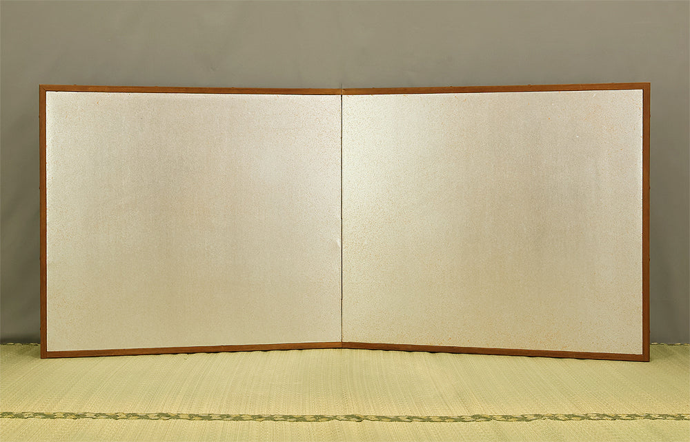 Small Silver Folding Screen with Sunago-Style Textured Surface Two Panels Furosaki Byobu Room Dividers VA918
