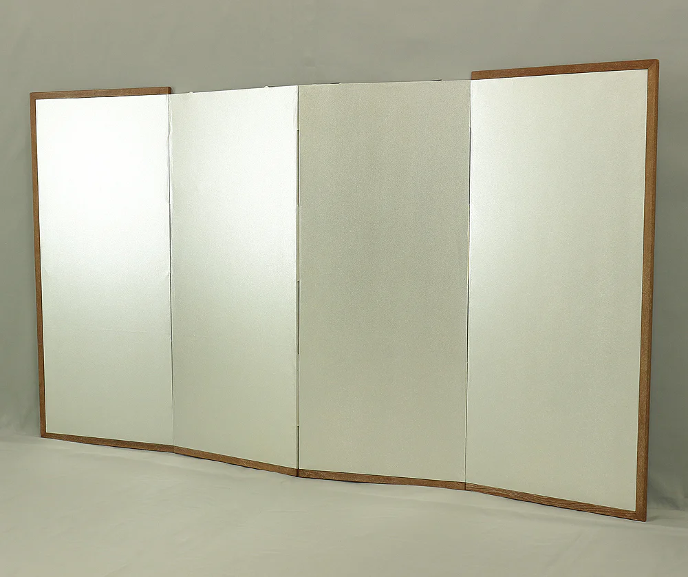 Small Silver Leaf Room Divider Byobu Four Panels Folding screen VA300 - Image 14
