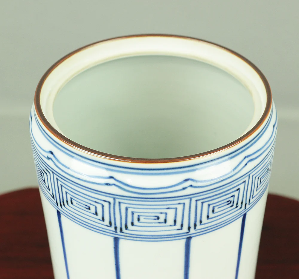 Sometsuke (Blue and White pottery) Okegawa Mizusashi Container 祥堂 Shodo with Original Box (Tomobako) / Japanese tea-ceremony utensil V752 - Image 10