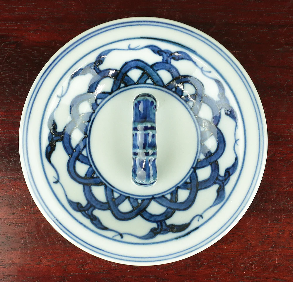 Sometsuke (Blue and White pottery) Okegawa Mizusashi Container 祥堂 Shodo with Original Box (Tomobako) / Japanese tea-ceremony utensil V752 - Image 18