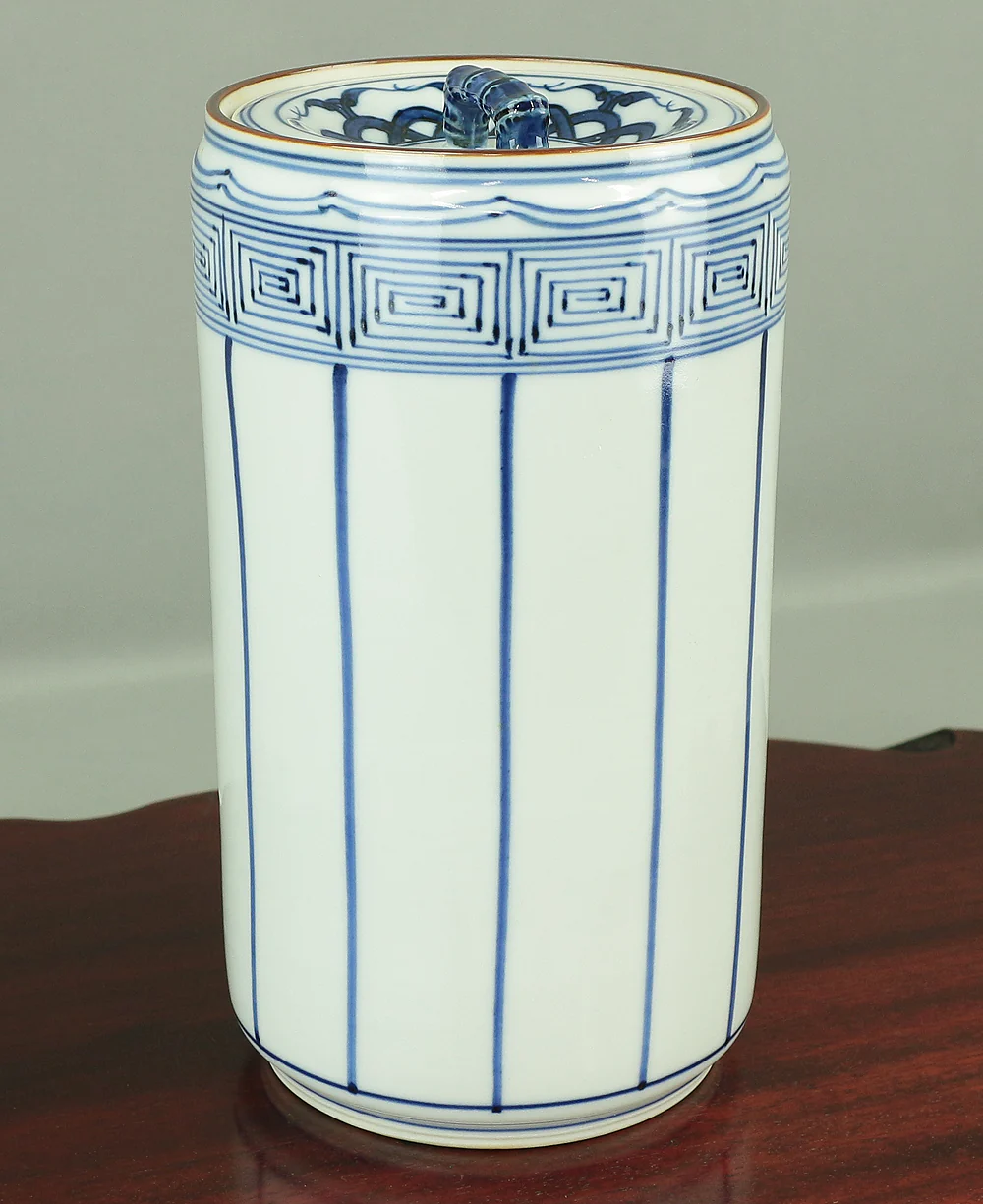 Sometsuke (Blue and White pottery) Okegawa Mizusashi Container 祥堂 Shodo with Original Box (Tomobako) / Japanese tea-ceremony utensil V752 - Image 3