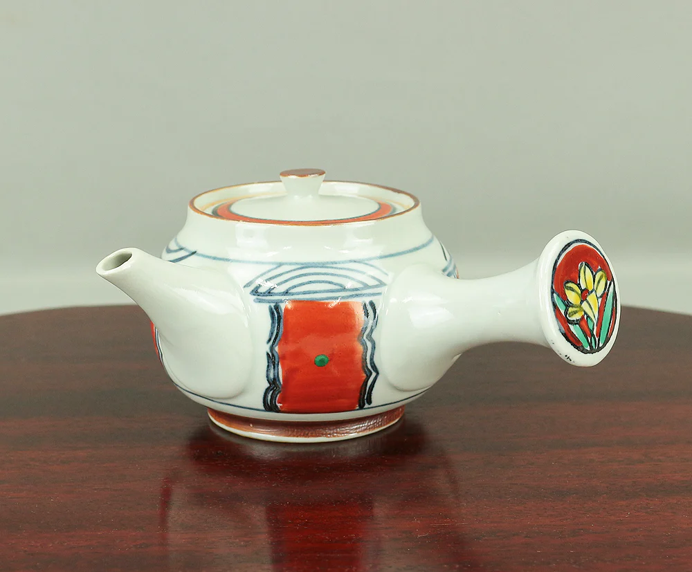 Suisen 翠泉 Multi-colored Teapot (Kyusu) & Teacups (Yunomi) set Narcissus Flower design V754 - Image 2