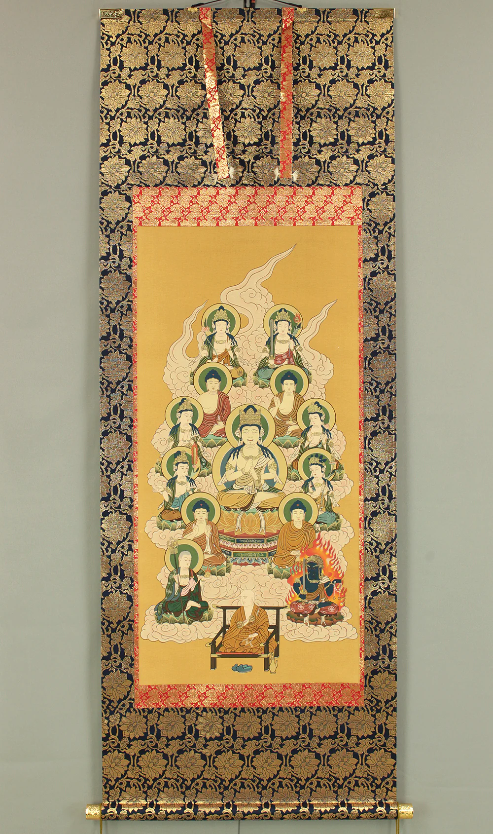 Thirteen Buddhas and Bodhisattvas Kobo Daishi Kukai with Box / Japanese Buddhism Hanging scroll RC865 - Image 2
