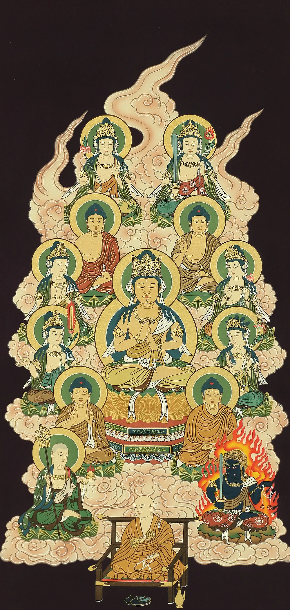 Thirteen Buddhas and Bodhisattvas with Box / Japanese Buddhism Hanging scroll RA801 - Image 4
