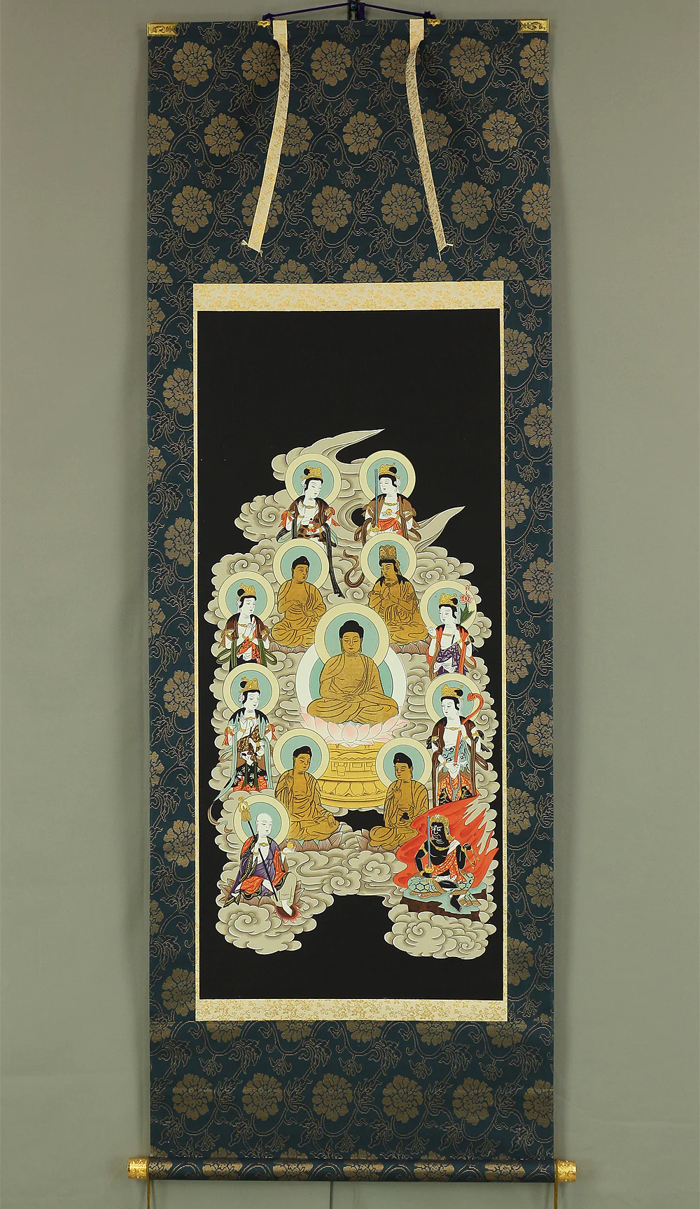 Thirteen Buddhas and Bodhisattvas with Original Box (Tomobako) / Japanese Buddhism Hanging scroll RC542 - Image 2