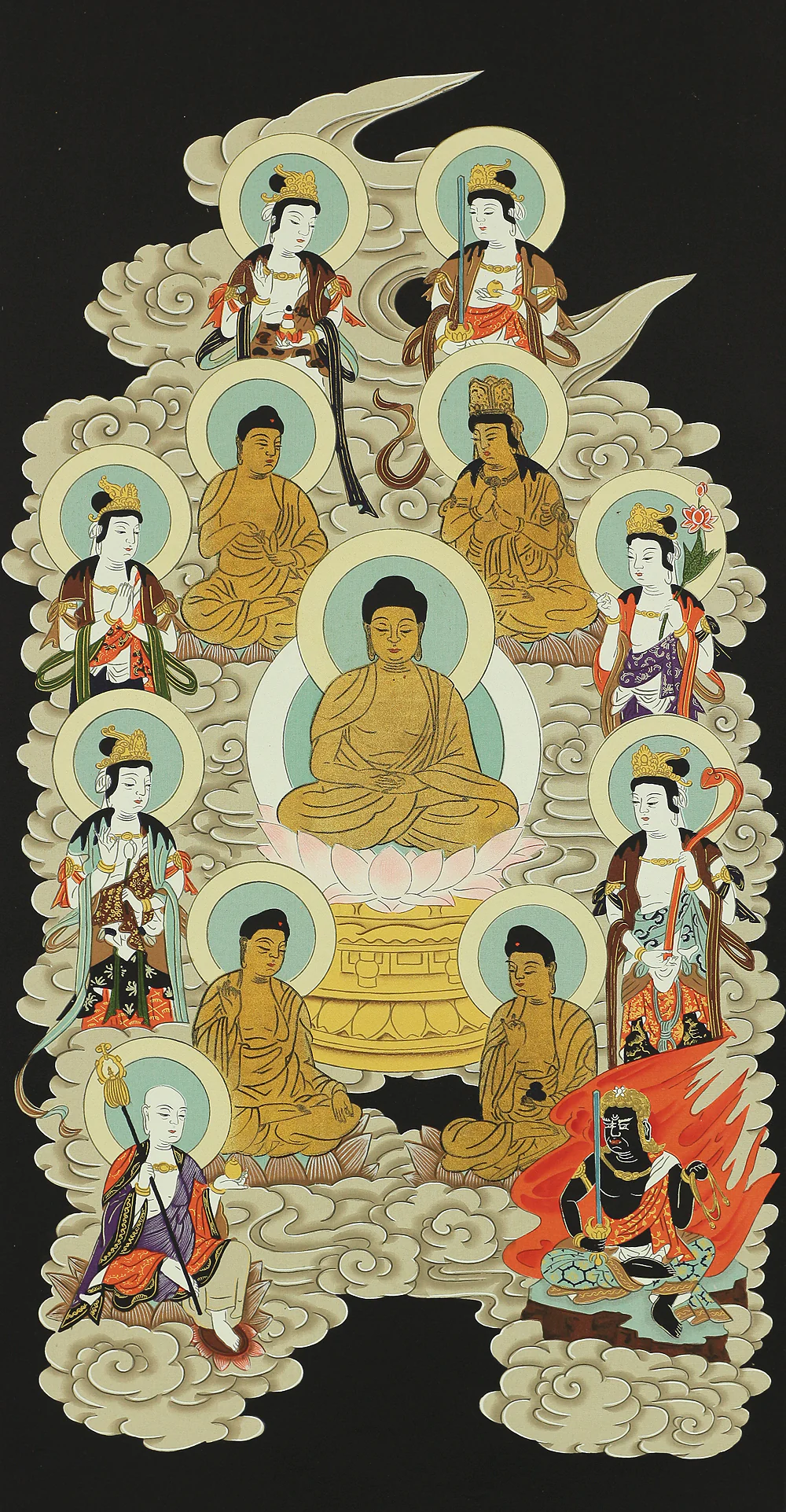 Thirteen Buddhas and Bodhisattvas with Original Box (Tomobako) / Japanese Buddhism Hanging scroll RC542 - Image 4