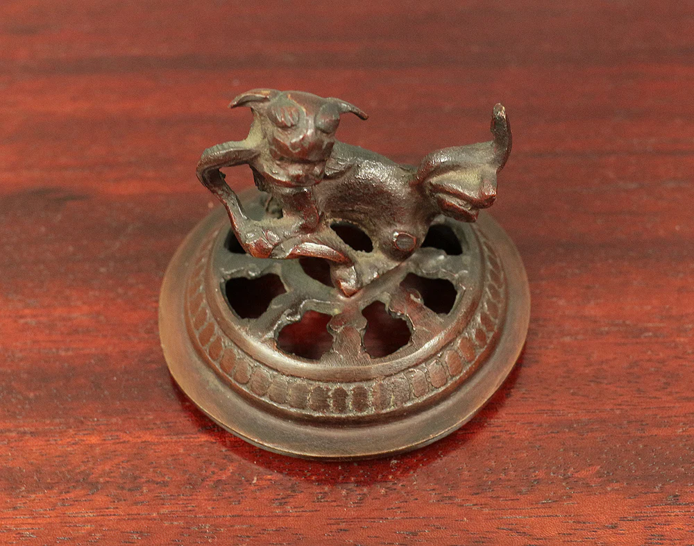 Tripod Openwork Shishi lion foo dog Casting copper incense burner 村田宏 Murata Hiroshi (b1936) - 瑞峰 Zuiho / Japanese tea ceremony utensil tool with Original Box V526 - Image 16