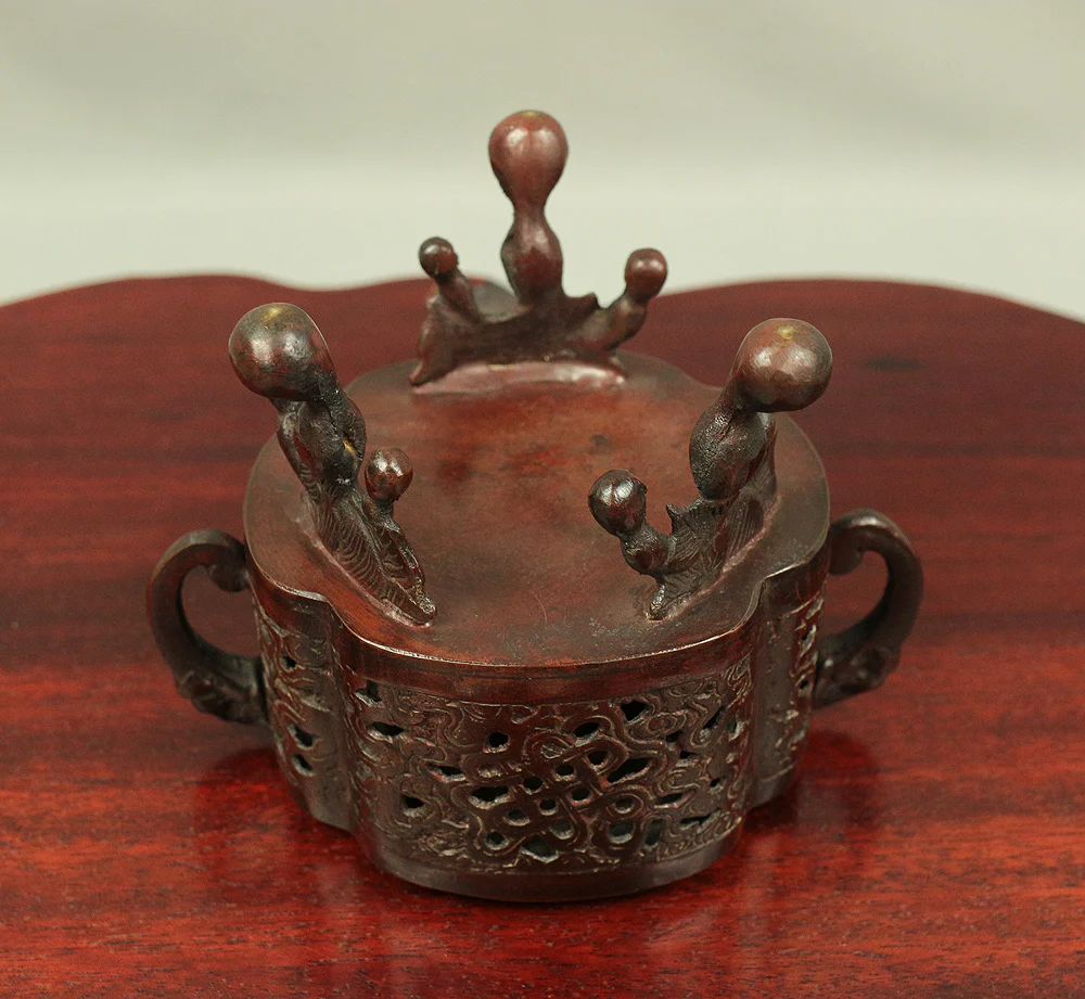 Tripod Openwork Shishi lion foo dog Casting copper incense burner 村田宏 Murata Hiroshi (b1936) - 瑞峰 Zuiho / Japanese tea ceremony utensil tool with Original Box V526 - Image 18