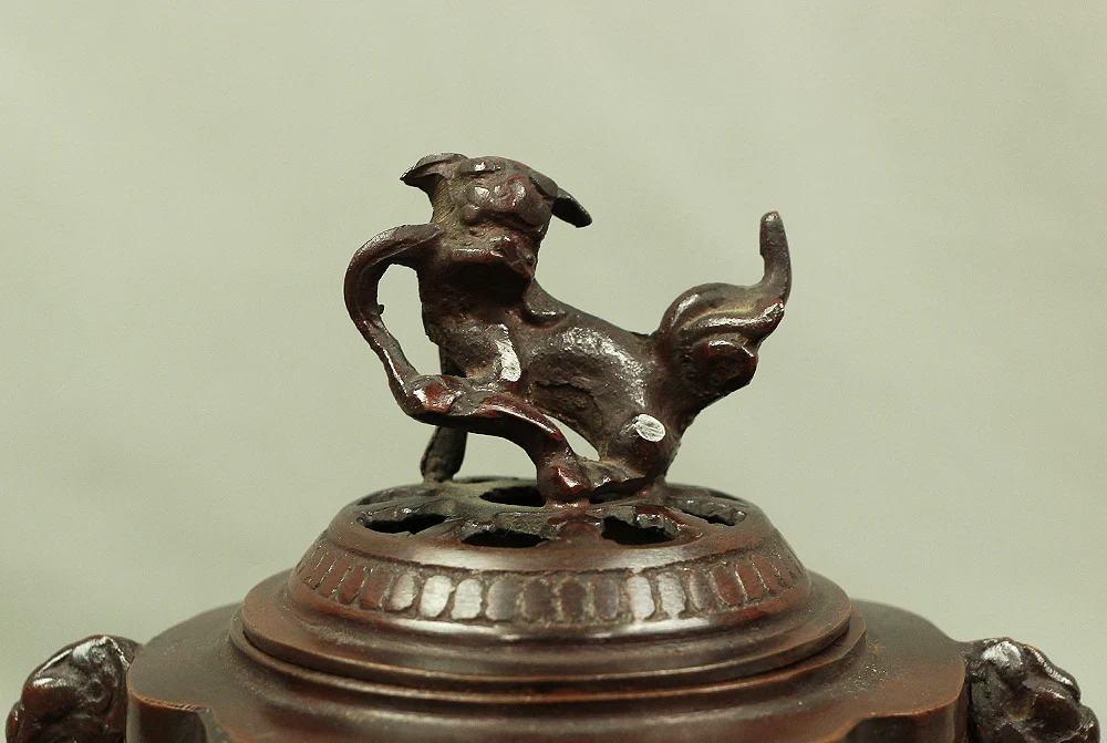 Tripod Openwork Shishi lion foo dog Casting copper incense burner 村田宏 Murata Hiroshi (b1936) - 瑞峰 Zuiho / Japanese tea ceremony utensil tool with Original Box V526 - Image 5