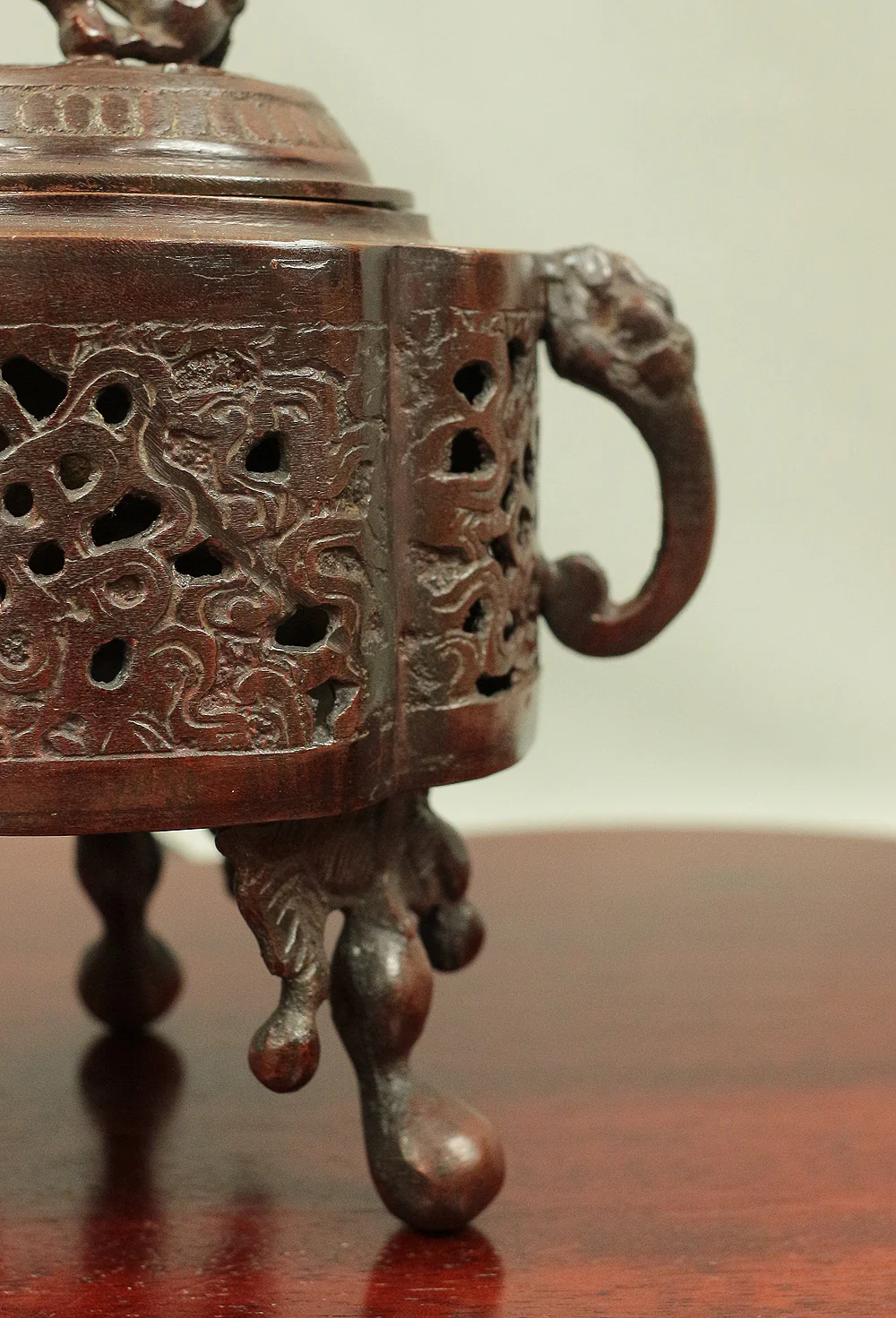 Tripod Openwork Shishi lion foo dog Casting copper incense burner 村田宏 Murata Hiroshi (b1936) - 瑞峰 Zuiho / Japanese tea ceremony utensil tool with Original Box V526 - Image 6