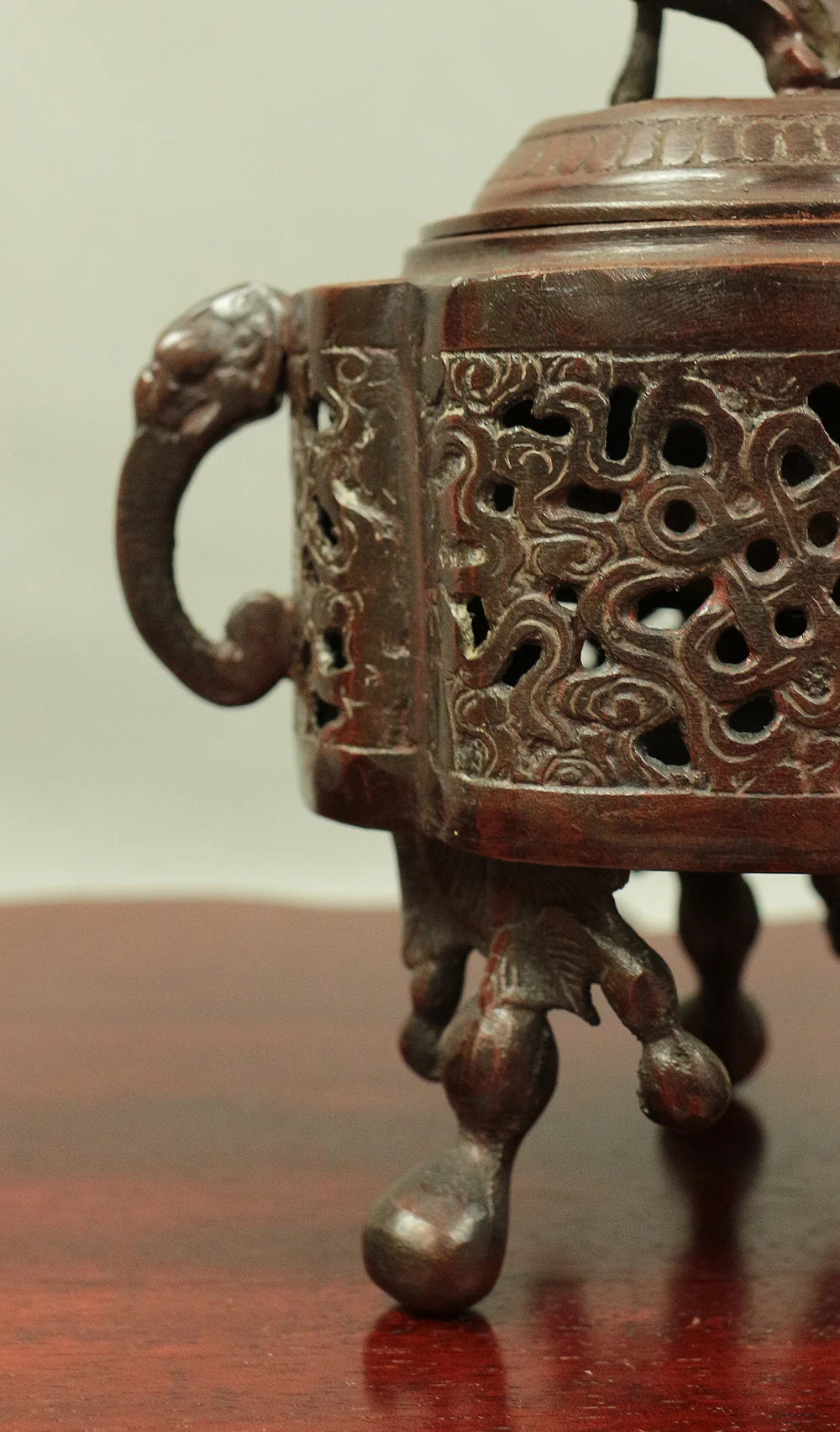 Tripod Openwork Shishi lion foo dog Casting copper incense burner 村田宏 Murata Hiroshi (b1936) - 瑞峰 Zuiho / Japanese tea ceremony utensil tool with Original Box V526 - Image 7