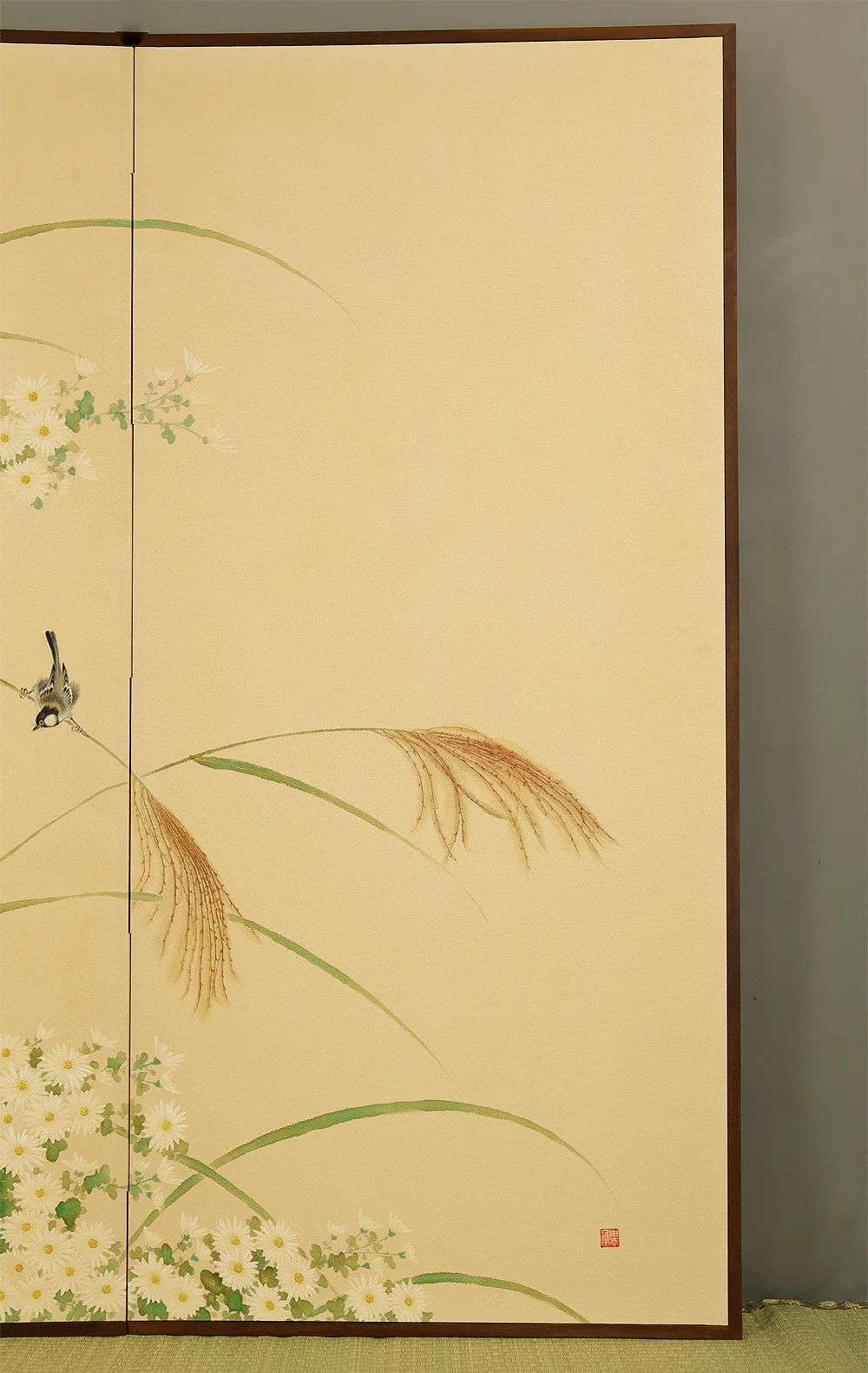 Two Little Birds and Autumn Flowers Chrysanthemums Pampas Grass Byobu Two Panels Folding Screens Room Dividers VA954 - Image 19