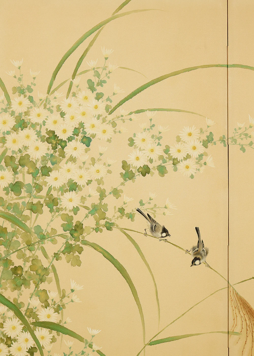 Two Little Birds and Autumn Flowers Chrysanthemums Pampas Grass Byobu Two Panels Folding Screens Room Dividers VA954 - Image 5