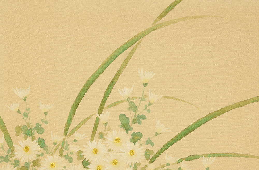 Two Little Birds and Autumn Flowers Chrysanthemums Pampas Grass Byobu Two Panels Folding Screens Room Dividers VA954 - Image 6
