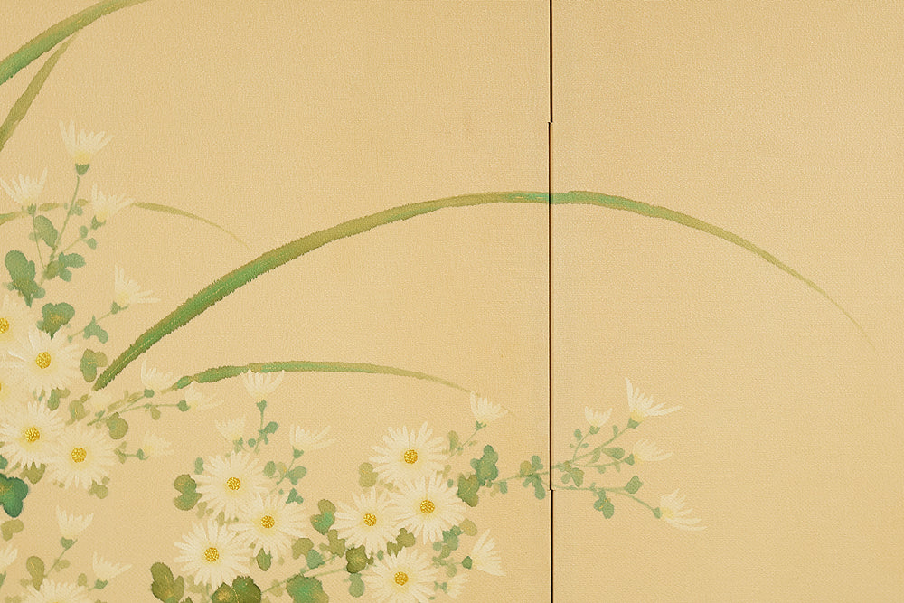 Two Little Birds and Autumn Flowers Chrysanthemums Pampas Grass Byobu Two Panels Folding Screens Room Dividers VA954 - Image 7