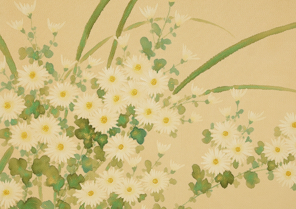 Two Little Birds and Autumn Flowers Chrysanthemums Pampas Grass Byobu Two Panels Folding Screens Room Dividers VA954 - Image 8