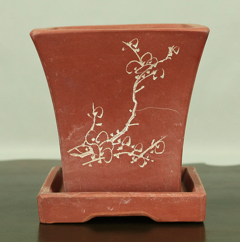 Unglazed Reddish Brown Square Chinese Bonsai pot VA564 - Image 2