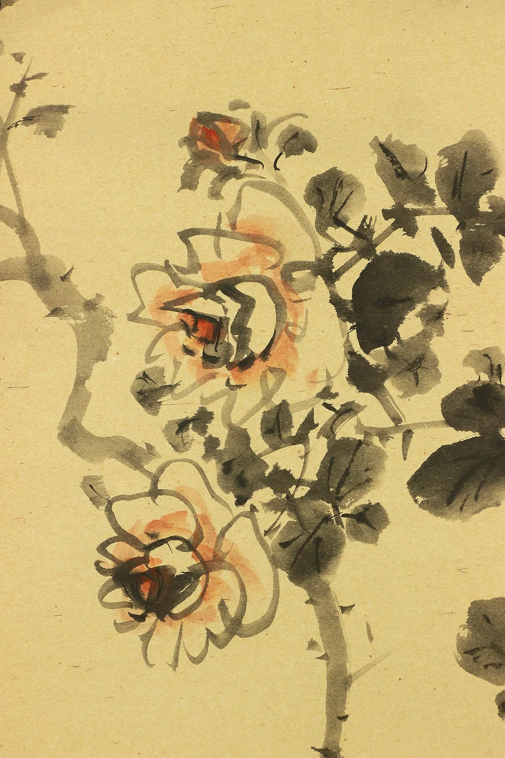 宇野嶺城 UNO REIJO 1854~? served as an art teacher "Two roses flowers" W360 Japanese antique art kakejiku kakemono wall hanging scroll painting - Image 5