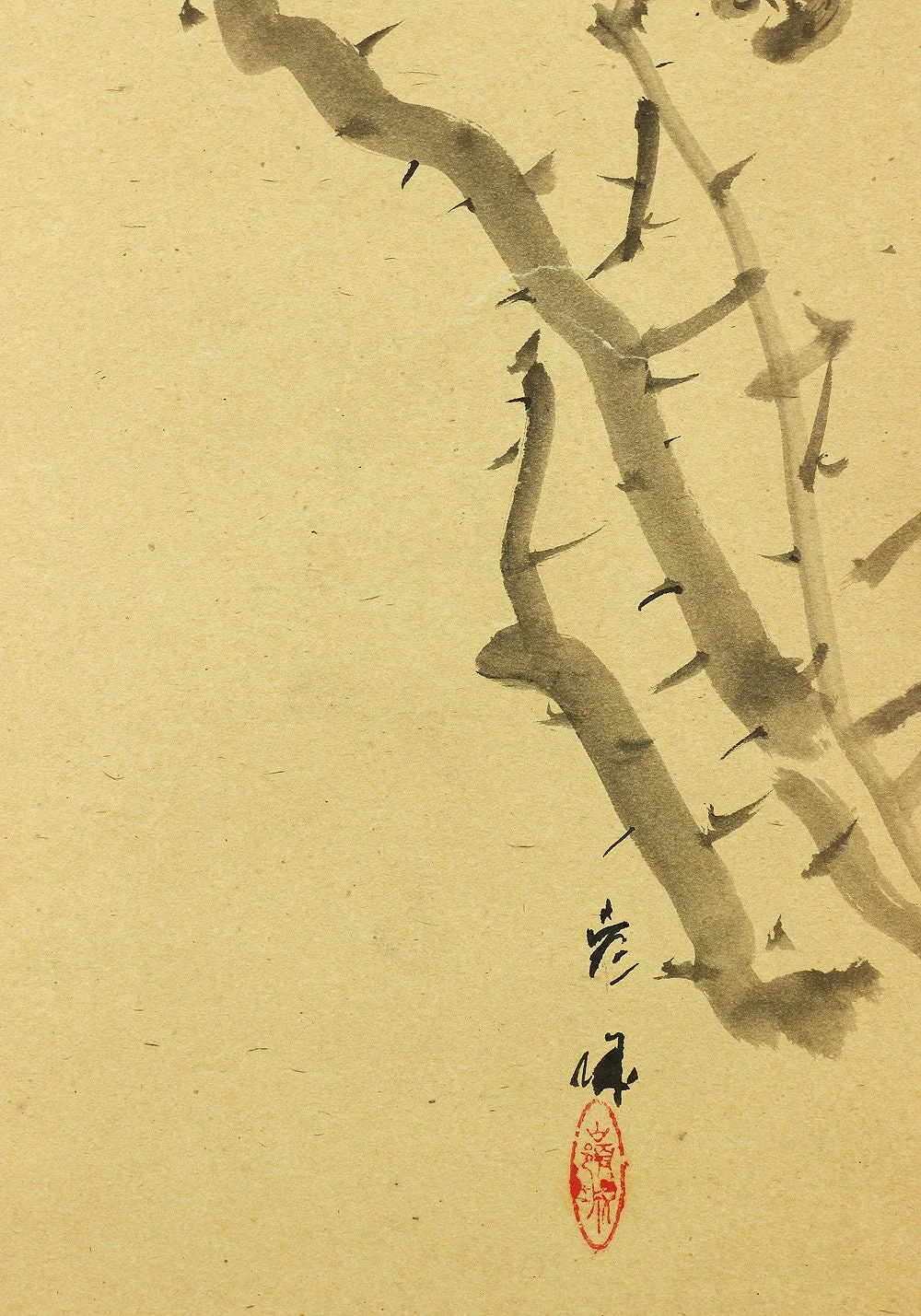 宇野嶺城 UNO REIJO 1854~? served as an art teacher "Two roses flowers" W360 Japanese antique art kakejiku kakemono wall hanging scroll painting - Image 6