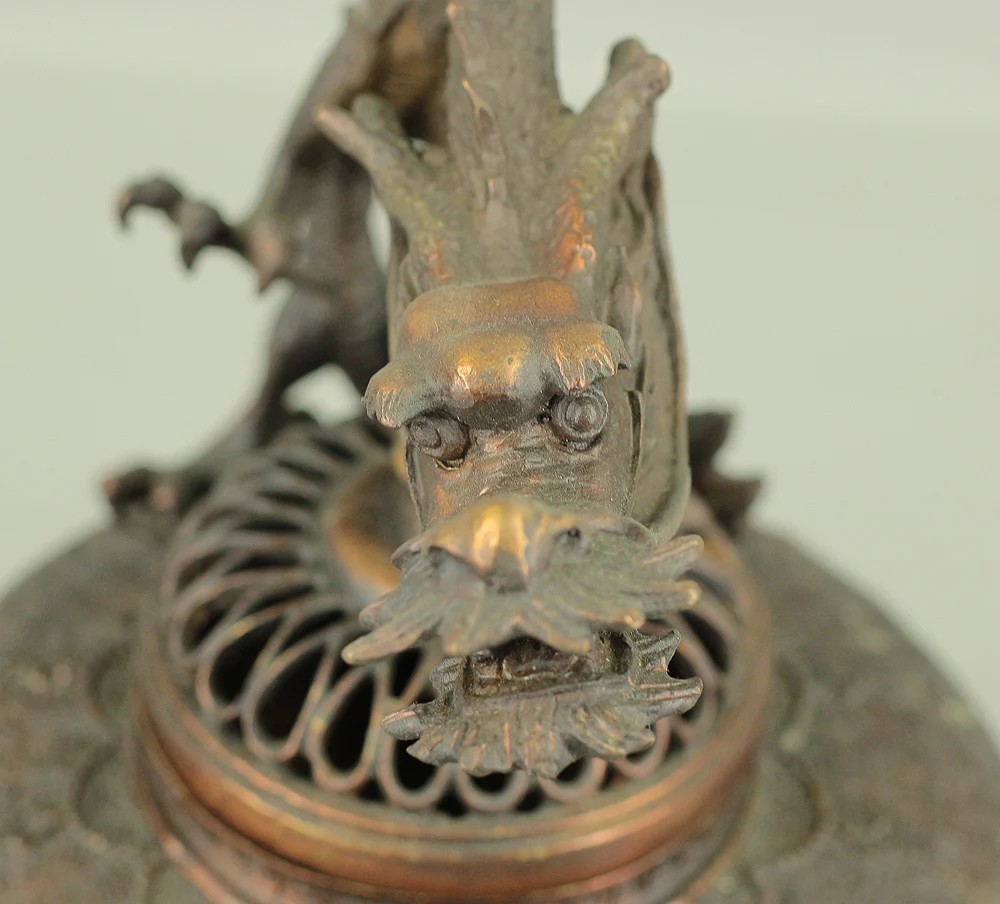 Unryu 雲龍 (Dragon and Cloud) Lost-Wax Casting Copper Tripod Koro Incense Burner Censer VA231 - Image 14