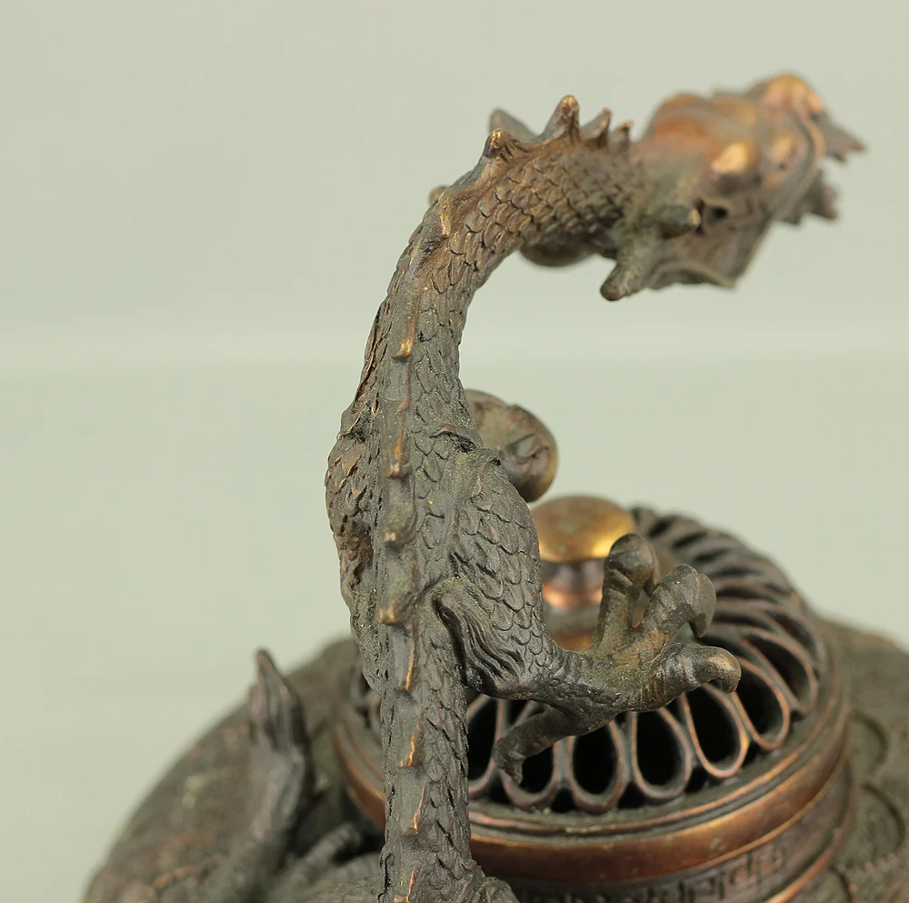 Unryu 雲龍 (Dragon and Cloud) Lost-Wax Casting Copper Tripod Koro Incense Burner Censer VA231 - Image 16