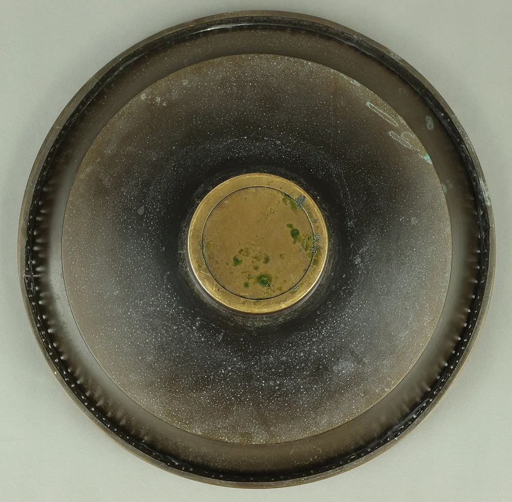 Usubata Flat-Topped Bronze Vase Phoenix and Shishi Lion design with inscription 大日本文政年整珉鋳 Japanese Ikebana flower arrangement vase V902 - Image 34