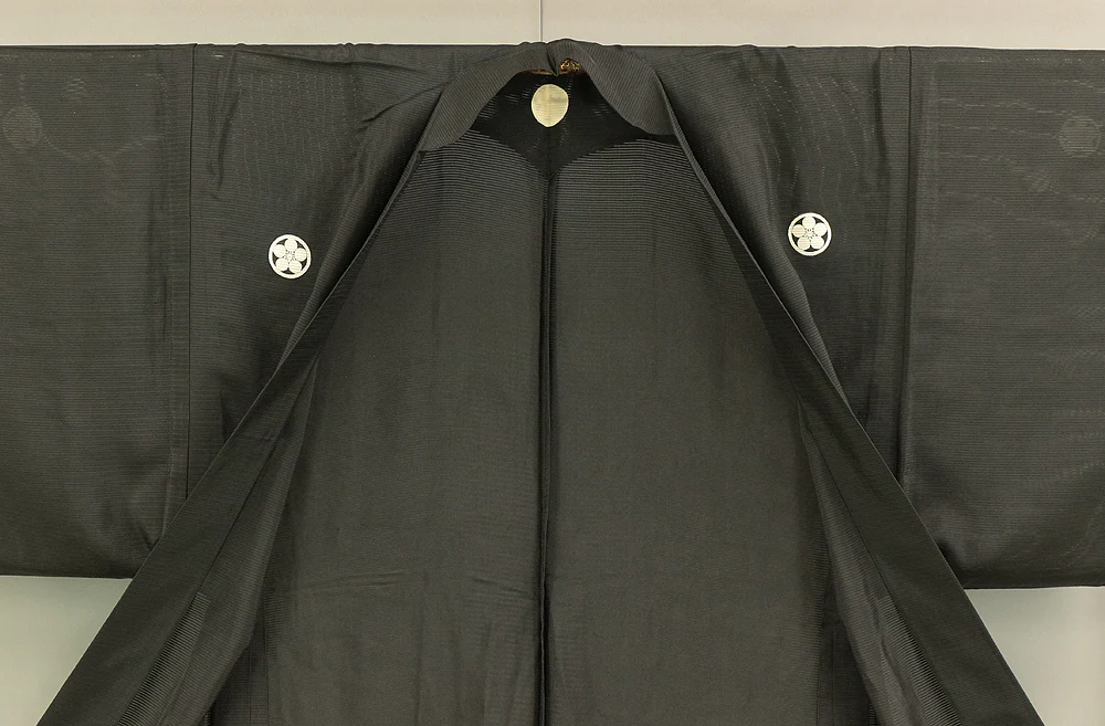 Usumono Haori Japanese Men's Kimono Coat Kuro Montsuki (Black based the most formal kimono Coat) Thin Black For Summer KI169 - Image 12
